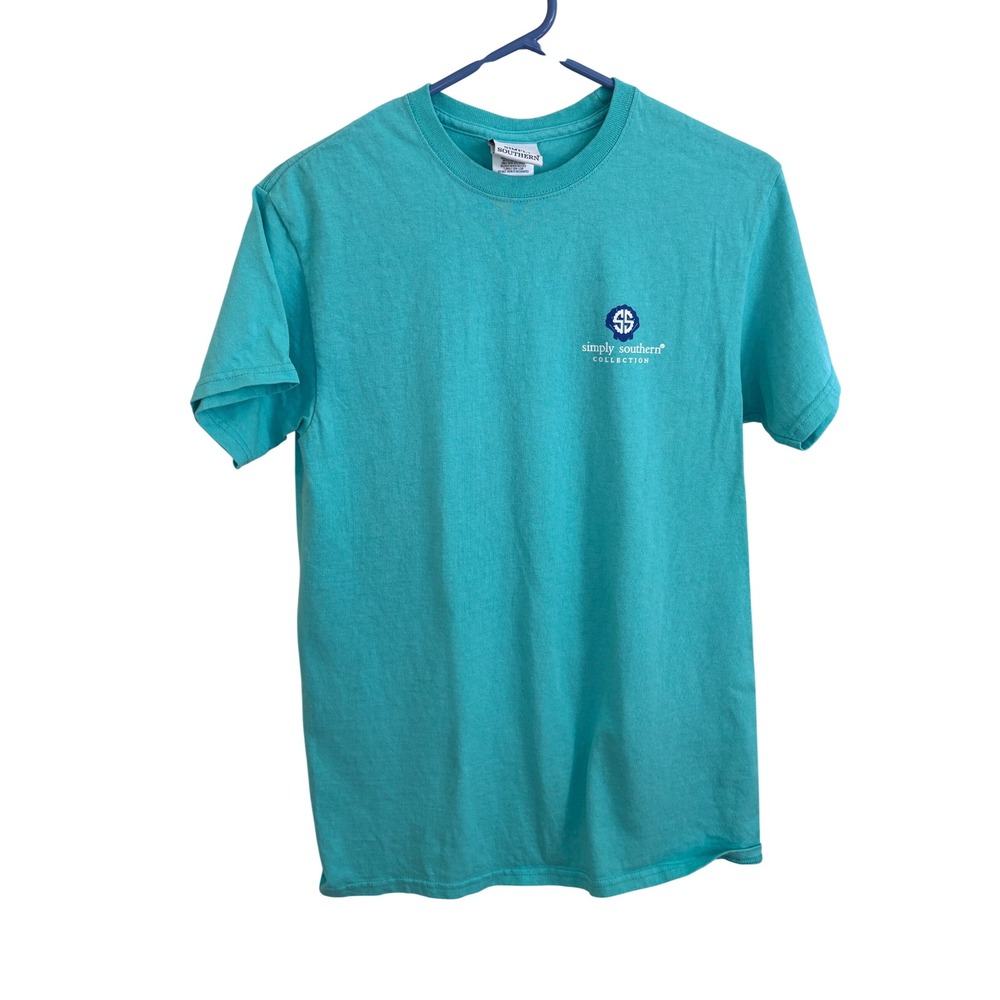 Simply Southern Womens Call Me On My Shell Turquoise Graphic T-shirt Small Beach